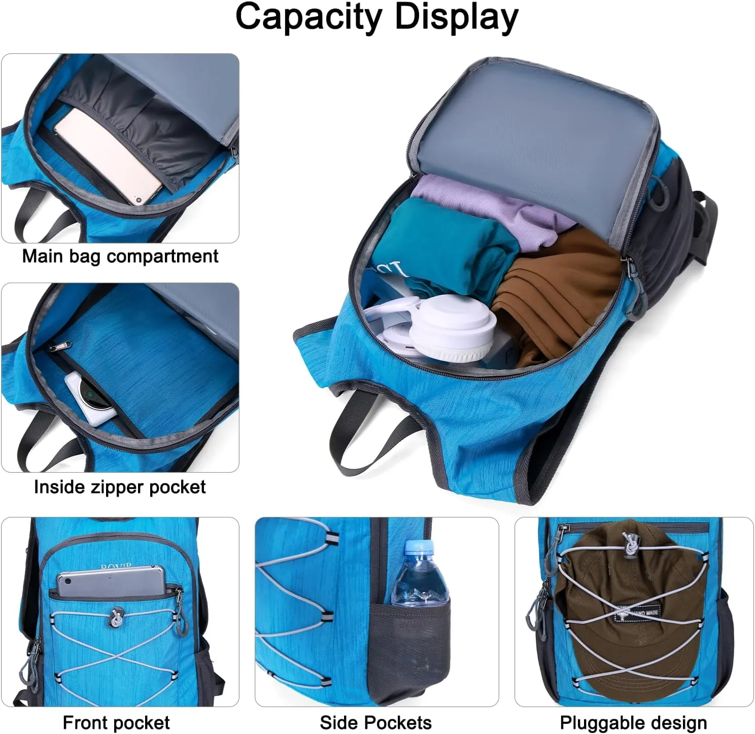 20L Hiking Backpack Lightweight Packable Hiking Daypack Small Travel Outdoor Foldable Shoulder Bag Blue