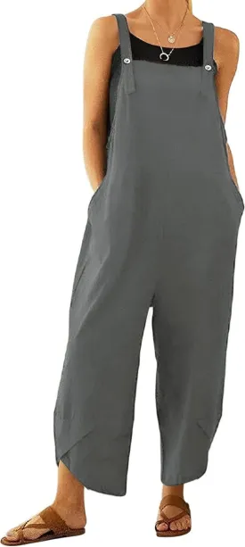 AMEBELLE Women's Sleeveless Cotton Linen Overalls Rompers Baggy Wide Leg Jumpsuits