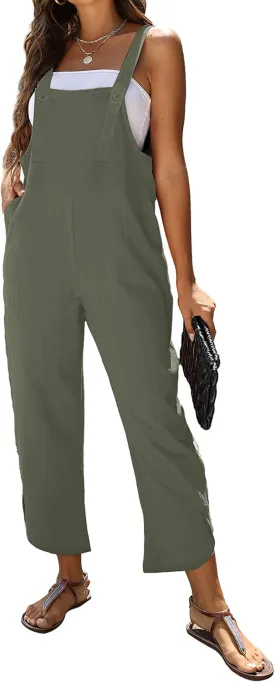 AMEBELLE Women's Sleeveless Cotton Linen Overalls Rompers Baggy Wide Leg Jumpsuits