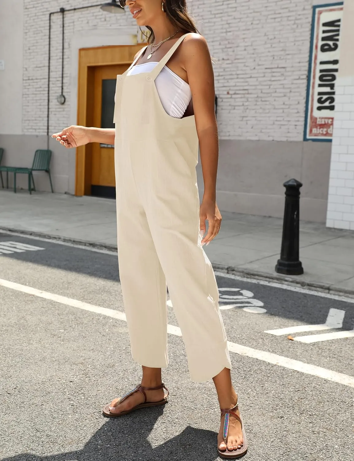 AMEBELLE Women's Sleeveless Cotton Linen Overalls Rompers Baggy Wide Leg Jumpsuits