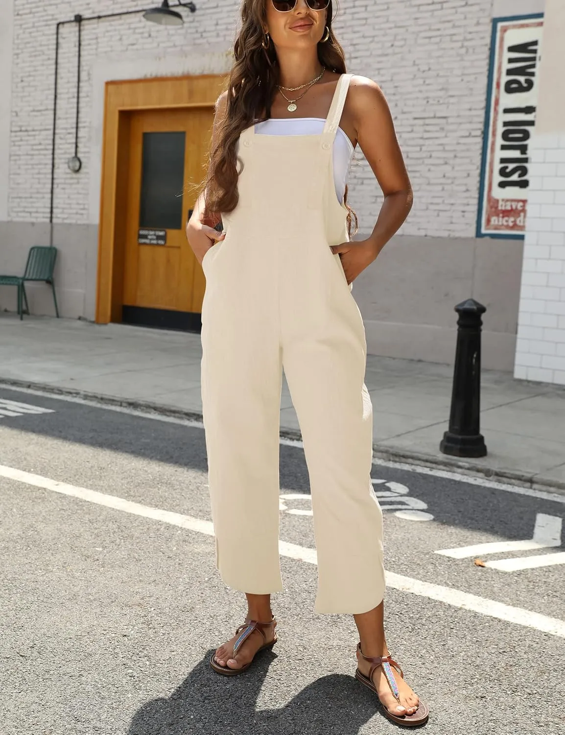 AMEBELLE Women's Sleeveless Cotton Linen Overalls Rompers Baggy Wide Leg Jumpsuits