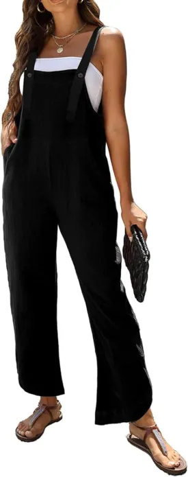 AMEBELLE Women's Sleeveless Cotton Linen Overalls Rompers Baggy Wide Leg Jumpsuits