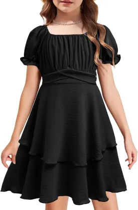 Arshiner Girls Dresses Summer Short Sleeve Off Shoulder Ruffle Tiered Layer Party Dress
