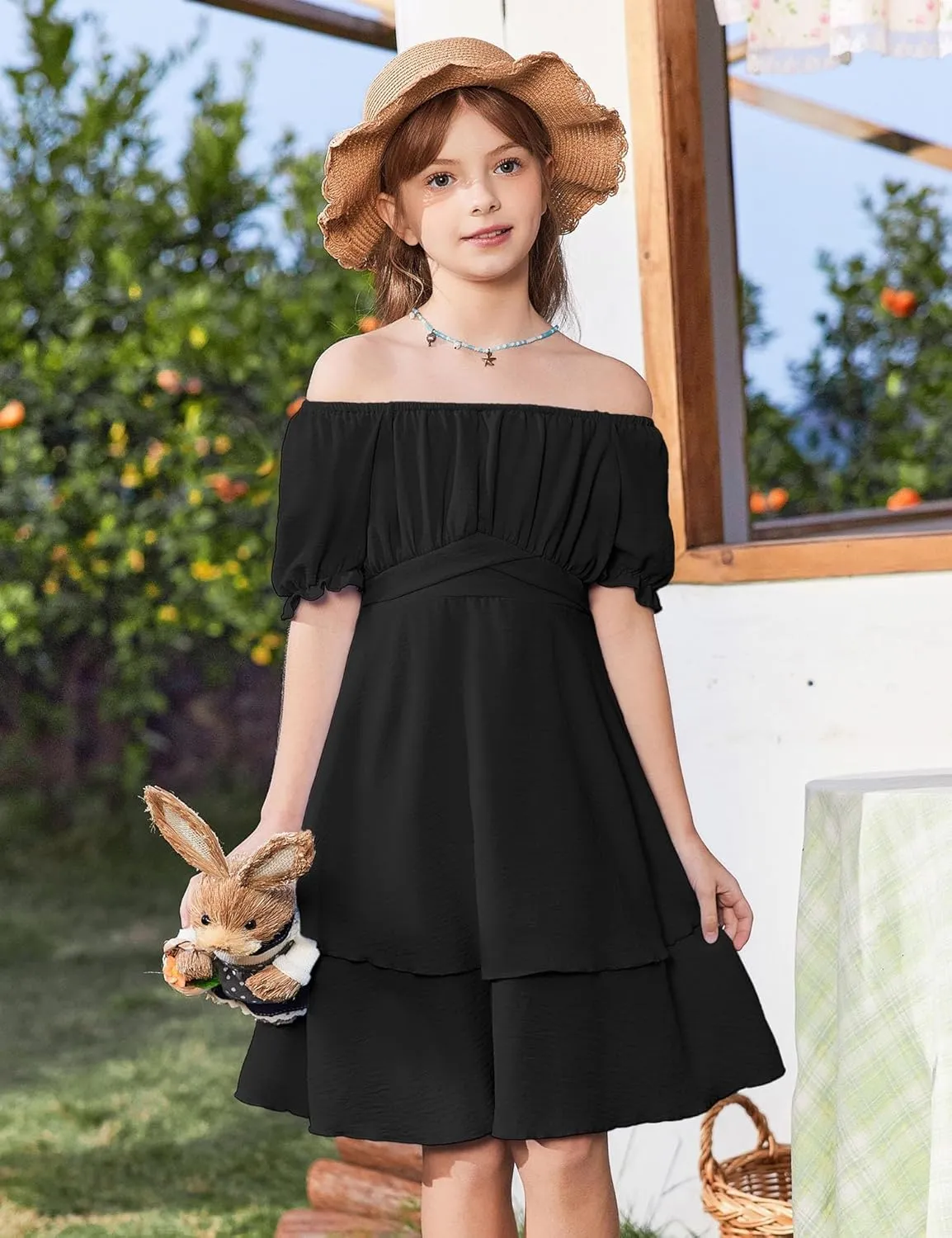 Arshiner Girls Dresses Summer Short Sleeve Off Shoulder Ruffle Tiered Layer Party Dress