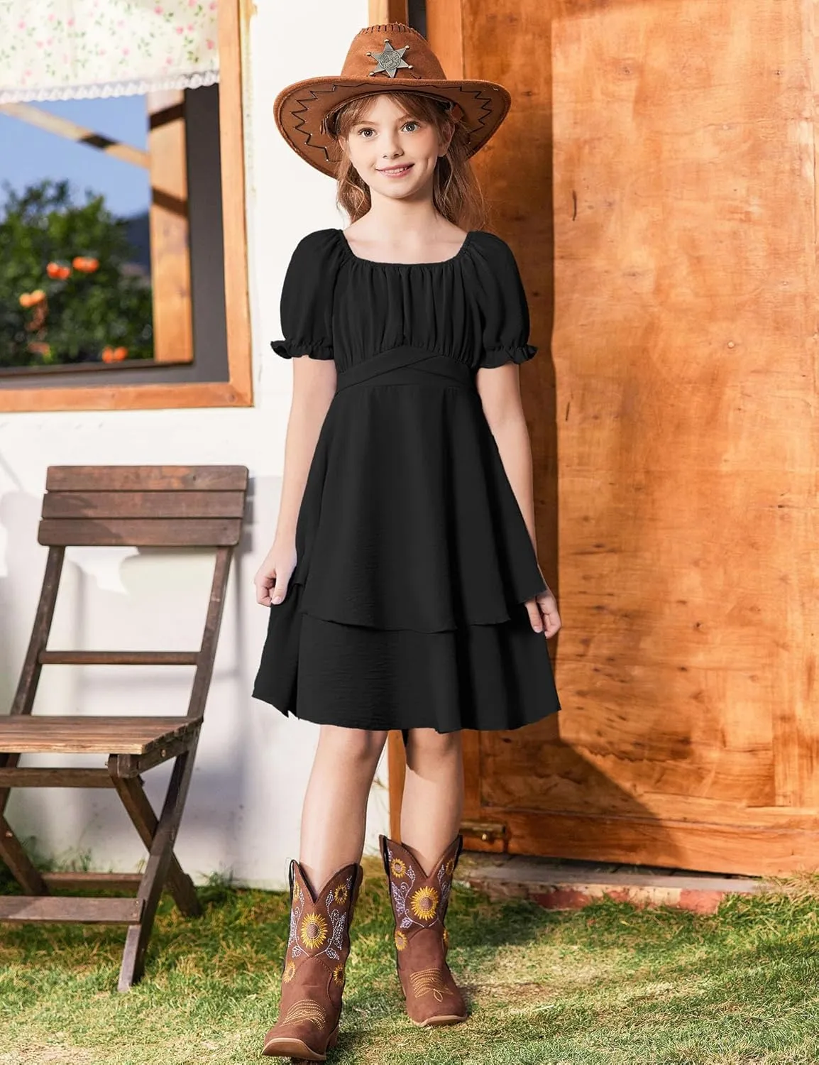 Arshiner Girls Dresses Summer Short Sleeve Off Shoulder Ruffle Tiered Layer Party Dress