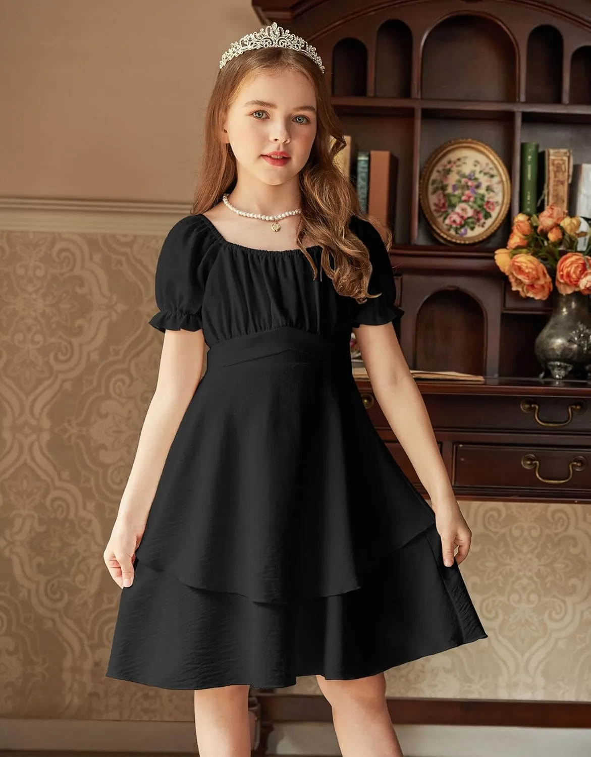 Arshiner Girls Dresses Summer Short Sleeve Off Shoulder Ruffle Tiered Layer Party Dress