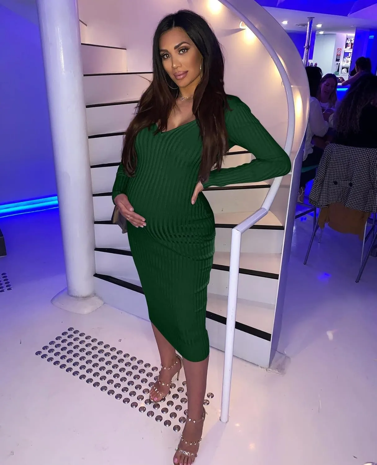 BEAGIMEG Women's Sexy Long Sleeve Off Shoulder Knit Bodycon Long Dress