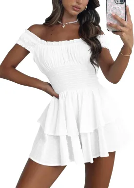 Bingerlily Womens Summer Off Shoulder Mini Dress Cute Chiffon Slim Fit Dresses