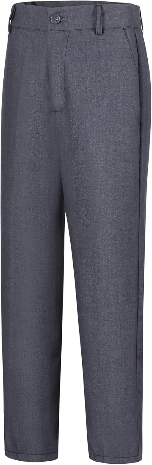 Boys Dress Pants Adjustable Waist Flat Front Casual Wear Slim Fit School Uniforms Pants