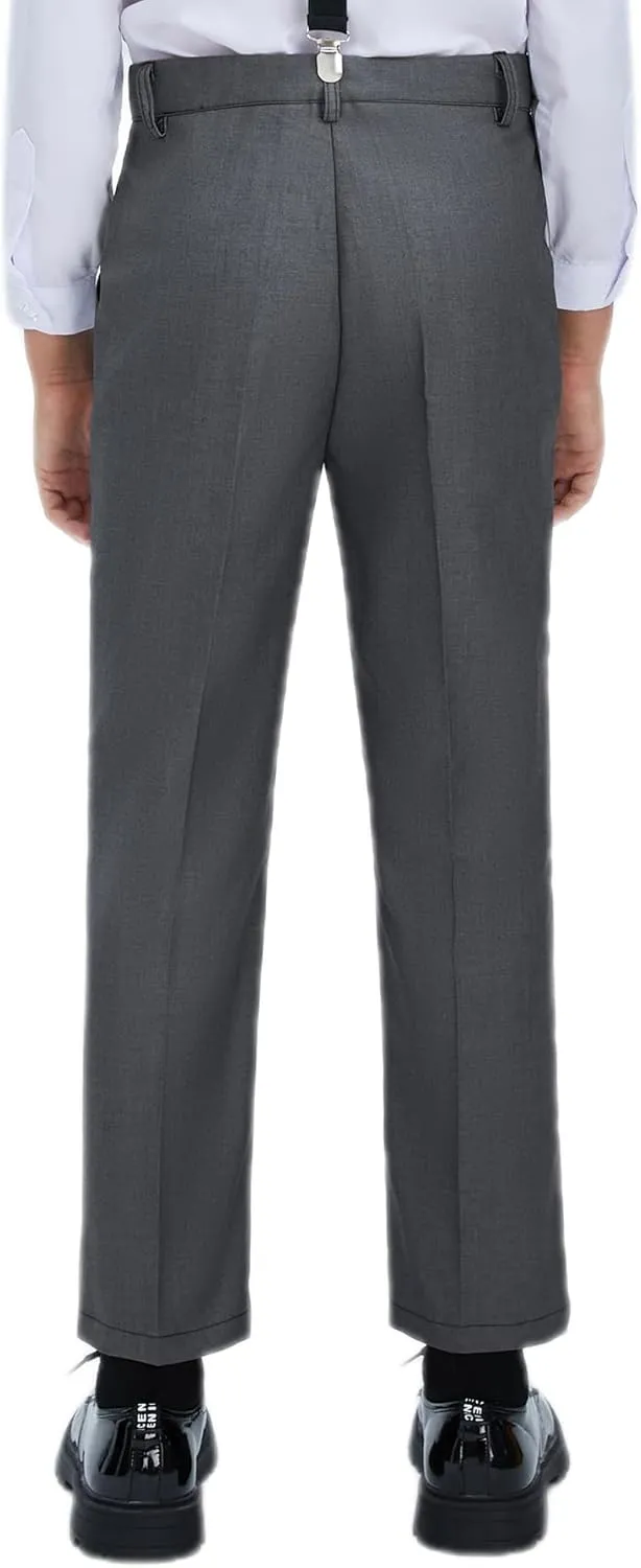 Boys Dress Pants Adjustable Waist Flat Front Casual Wear Slim Fit School Uniforms Pants
