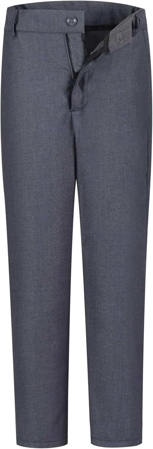 Boys Dress Pants Adjustable Waist Flat Front Casual Wear Slim Fit School Uniforms Pants