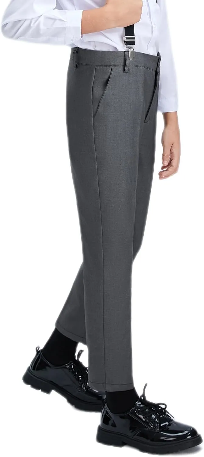 Boys Dress Pants Adjustable Waist Flat Front Casual Wear Slim Fit School Uniforms Pants