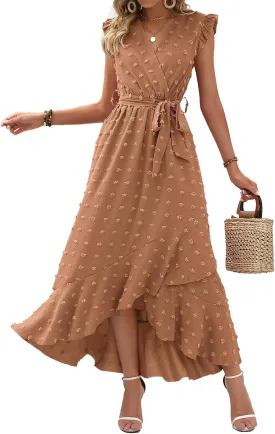 BTFBM Women V Neck Summer Dress 2025 Cap Sleeve Swiss Dot Boho Flowy Ruffle Slit Beach Party Long Maxi Cocktail Dresses