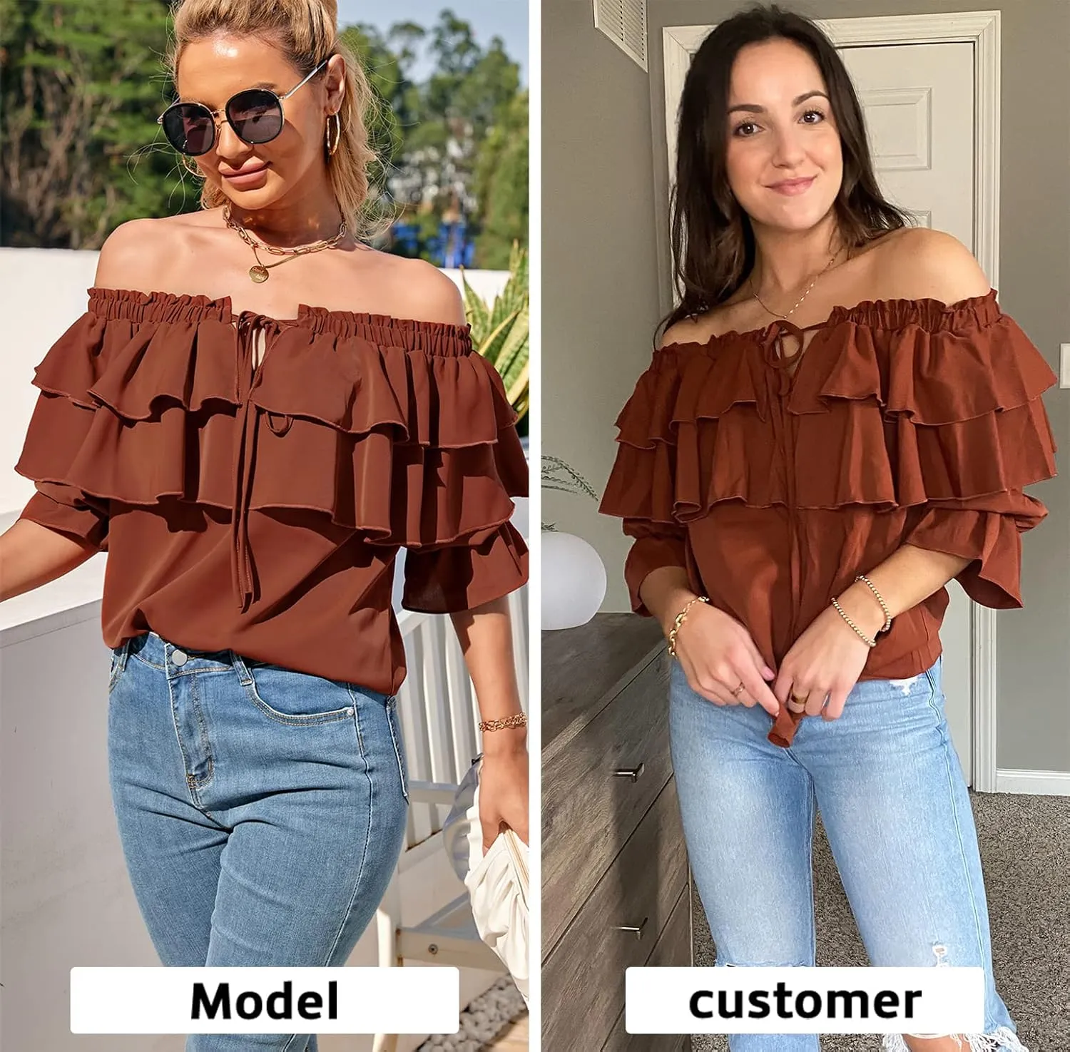 Byinns Women's Off Shoulder Ruffle Trendy Summer Fashion Long Sleeve Blouse Sexy Dressy Casual Outfits Layered Tops