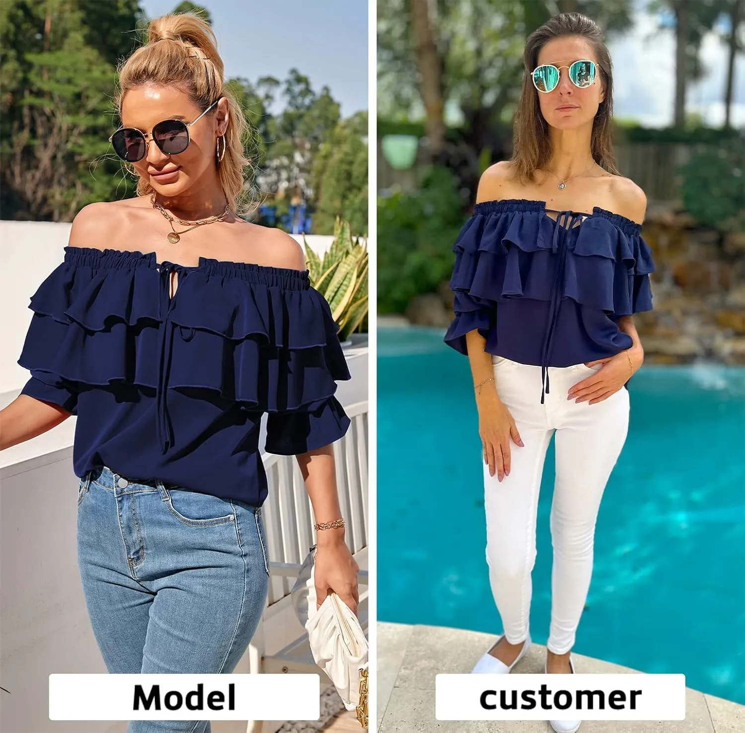 Byinns Women's Off Shoulder Ruffle Trendy Summer Fashion Long Sleeve Blouse Sexy Dressy Casual Outfits Layered Tops
