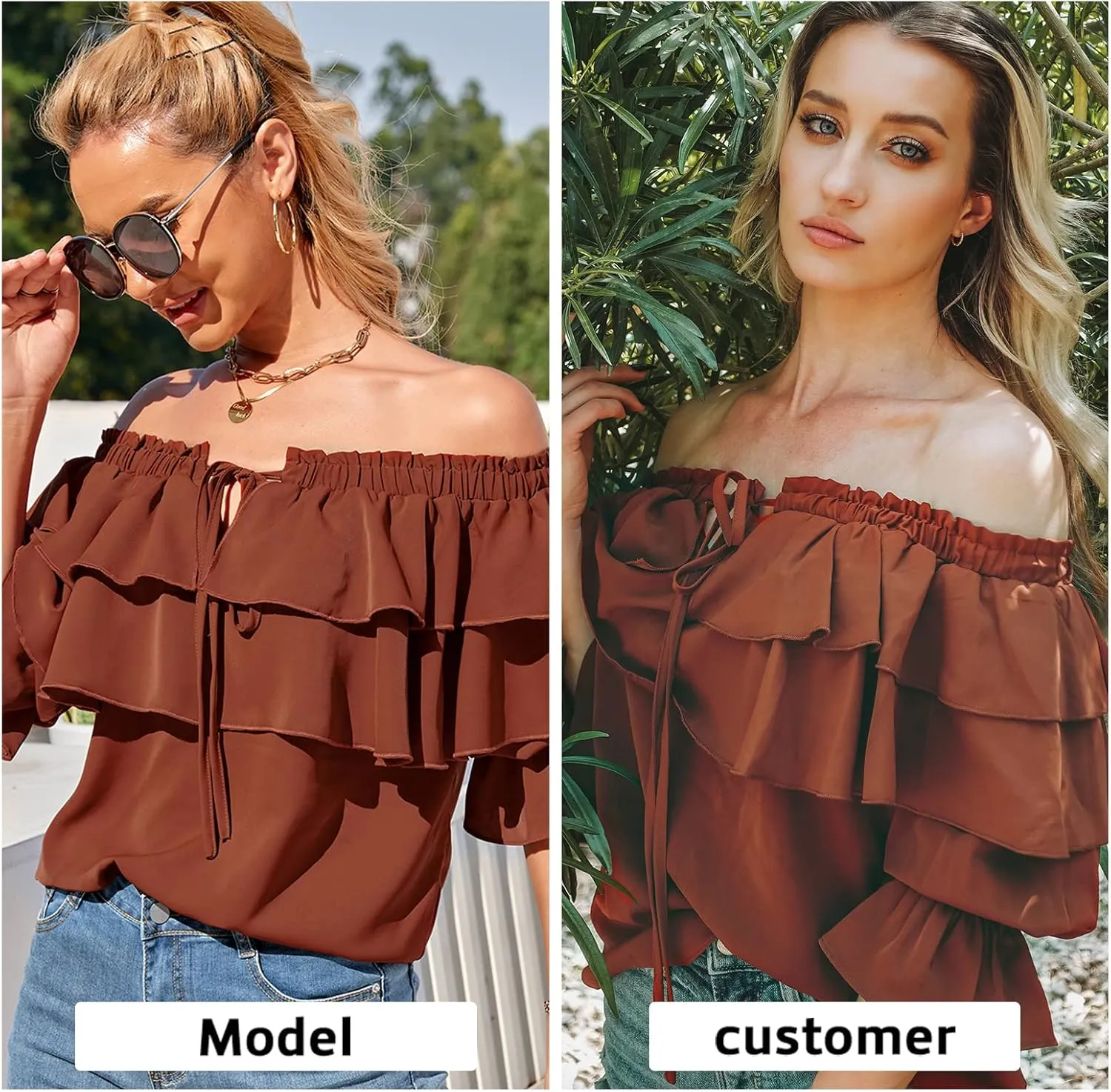 Byinns Women's Off Shoulder Ruffle Trendy Summer Fashion Long Sleeve Blouse Sexy Dressy Casual Outfits Layered Tops