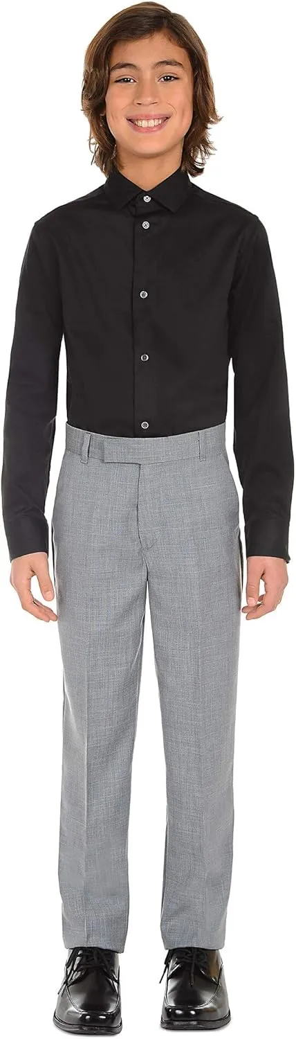 Calvin Klein Boys' Long Sleeve Buttoned Cuffs & Shirttail Hem Sateen Dress Shirt