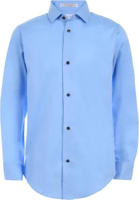 Calvin Klein Boys' Long Sleeve Buttoned Cuffs & Shirttail Hem Sateen Dress Shirt