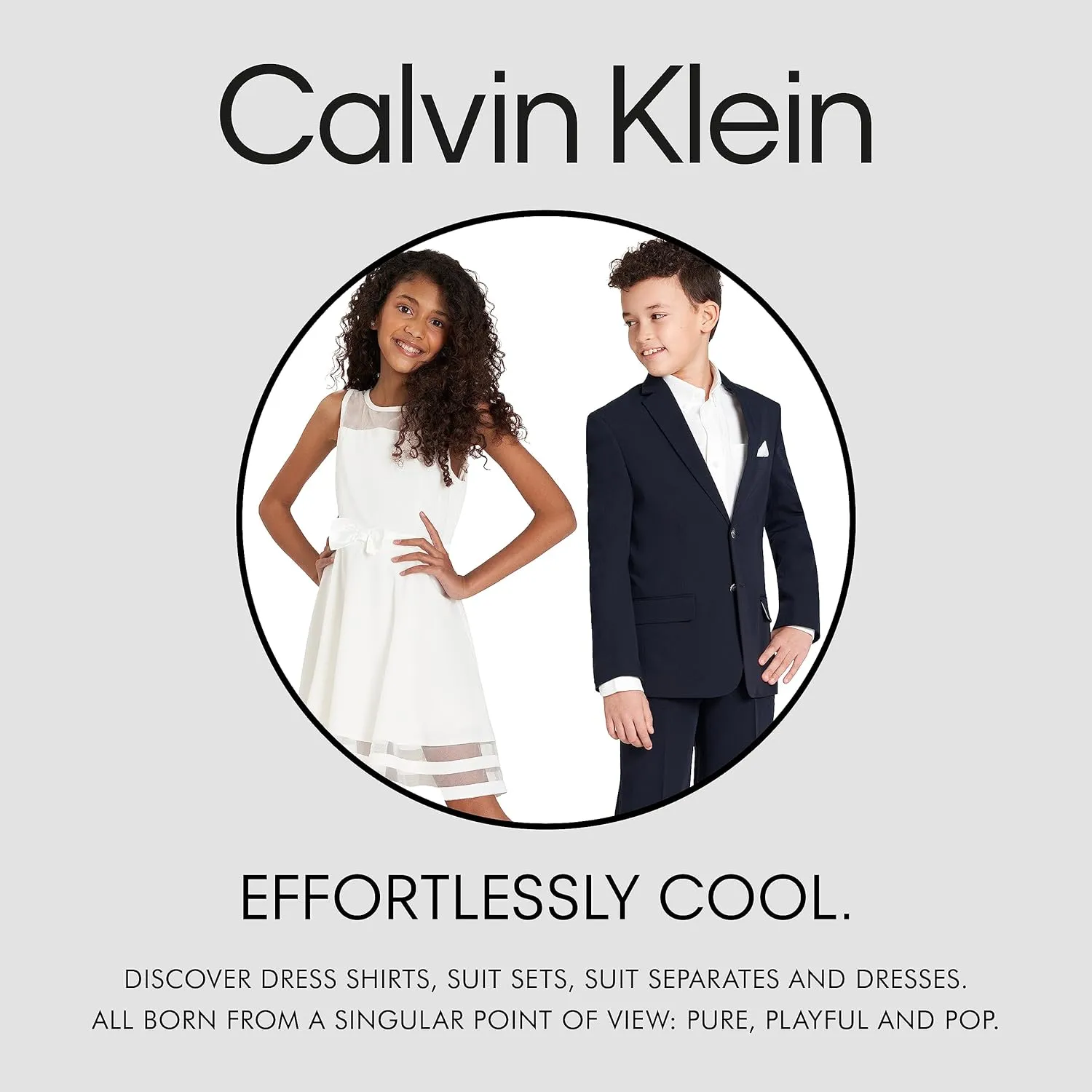 Calvin Klein Boys' Long Sleeve Buttoned Cuffs & Shirttail Hem Sateen Dress Shirt