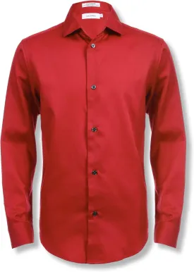 Calvin Klein Boys' Long Sleeve Buttoned Cuffs & Shirttail Hem Sateen Dress Shirt