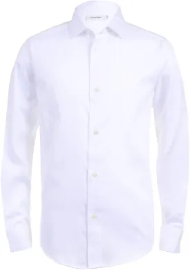 Calvin Klein Boys' Long Sleeve Buttoned Cuffs & Shirttail Hem Sateen Dress Shirt