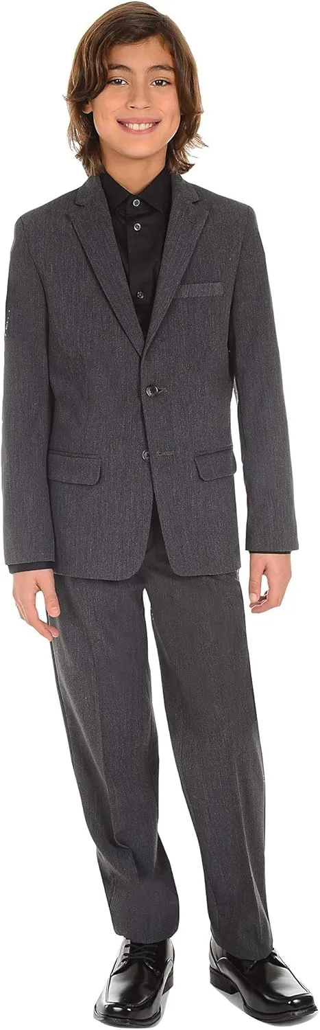 Calvin Klein Boys' Long Sleeve Buttoned Cuffs & Shirttail Hem Sateen Dress Shirt