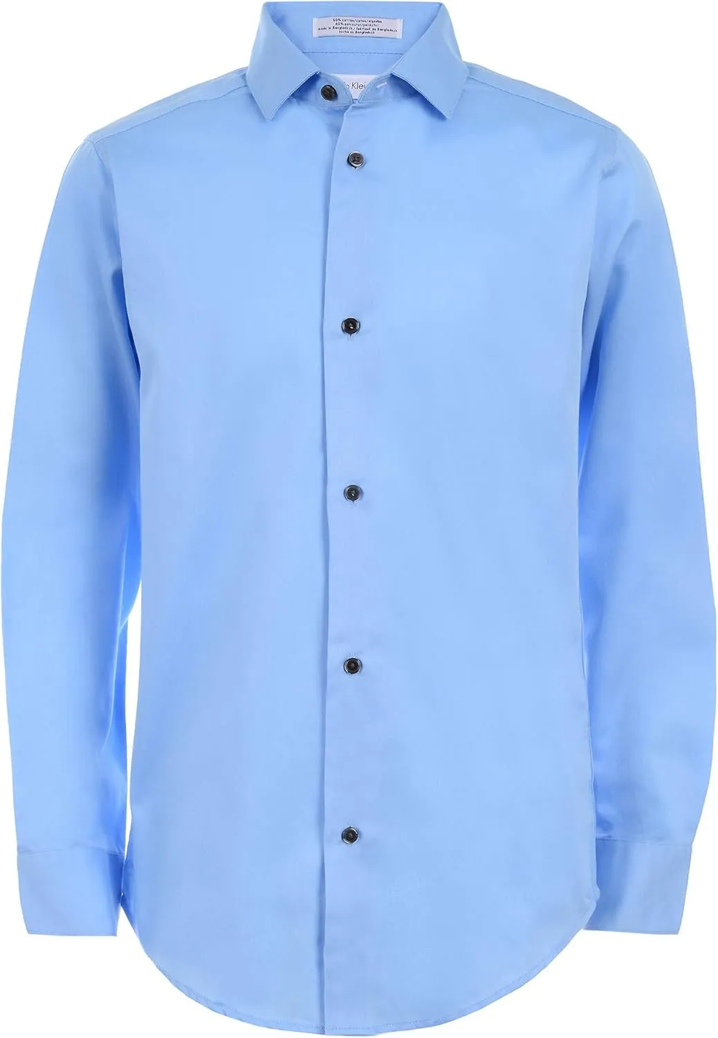 Calvin Klein Boys' Long Sleeve Buttoned Cuffs & Shirttail Hem Sateen Dress Shirt