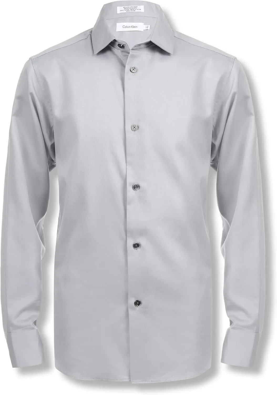 Calvin Klein Boys' Long Sleeve Buttoned Cuffs & Shirttail Hem Sateen Dress Shirt