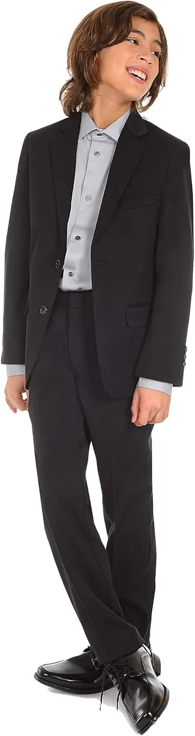 Calvin Klein Boys' Long Sleeve Buttoned Cuffs & Shirttail Hem Sateen Dress Shirt