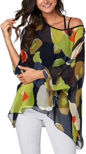 Ckikiou Plus Size Floral Chiffon Tunics Blouses for Women Batwing Summer Boho Shirts Beach Cover ups