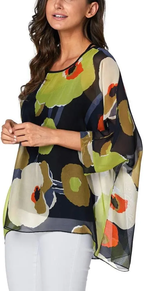 Ckikiou Plus Size Floral Chiffon Tunics Blouses for Women Batwing Summer Boho Shirts Beach Cover ups
