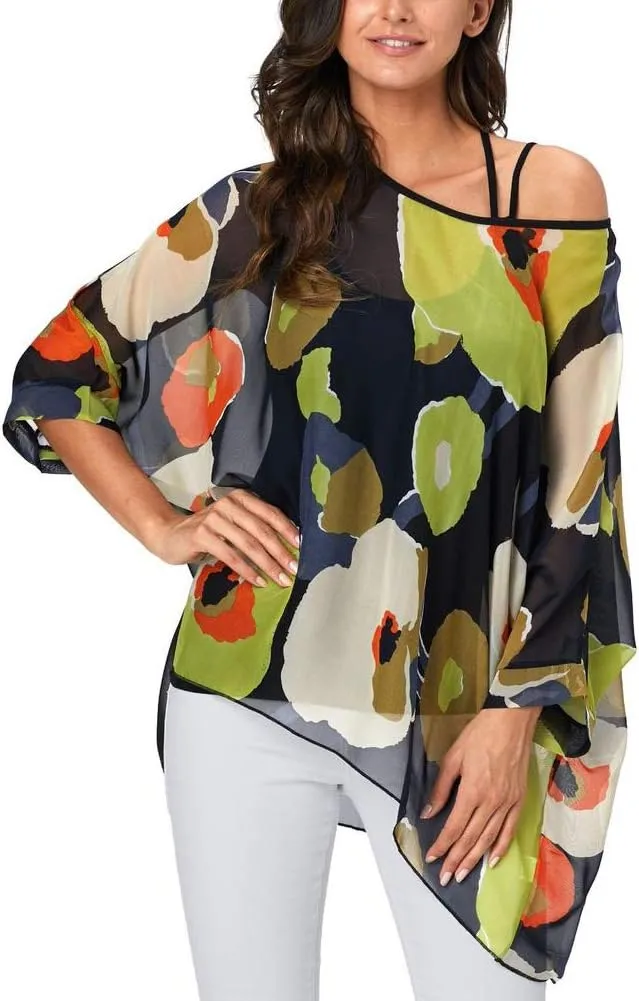 Ckikiou Plus Size Floral Chiffon Tunics Blouses for Women Batwing Summer Boho Shirts Beach Cover ups