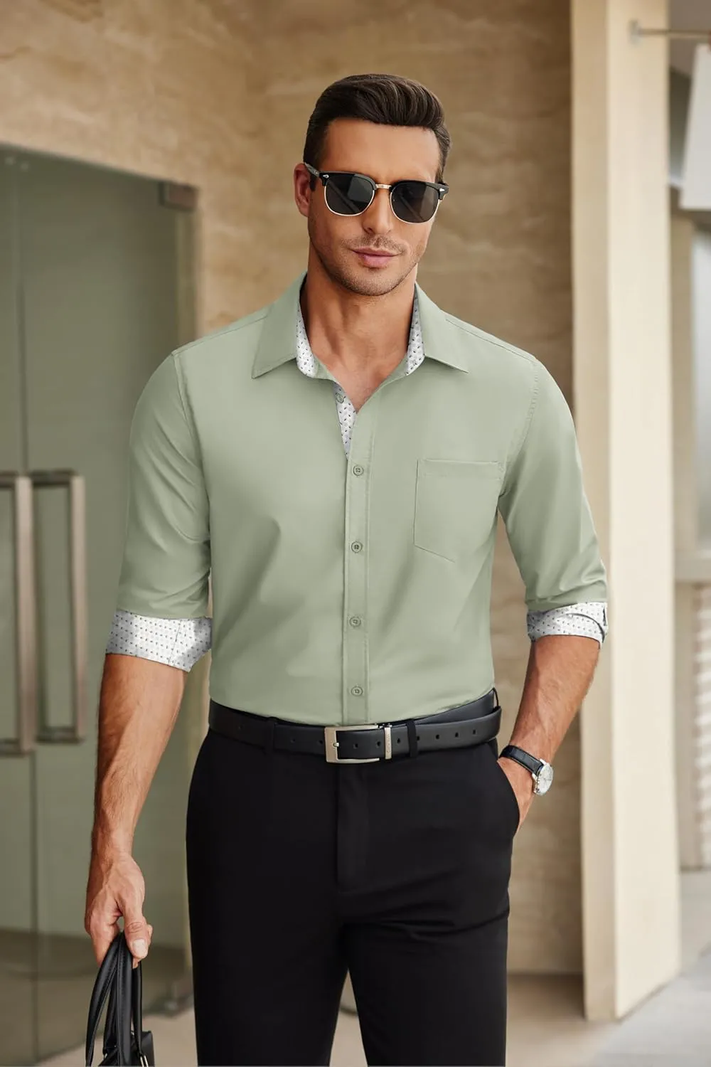 COOFANDY Mens Dress Shirts Long Sleeve Button Down Shirts Untucked Wrinkle-Free Business Casual Shirts