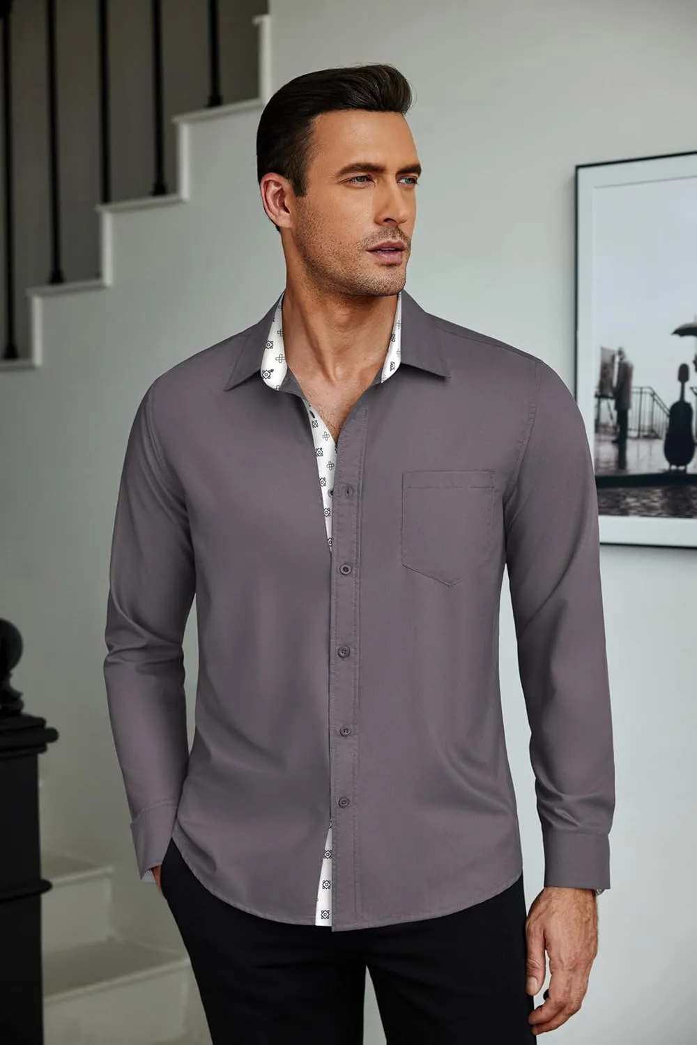 COOFANDY Mens Dress Shirts Long Sleeve Button Down Shirts Untucked Wrinkle-Free Business Casual Shirts
