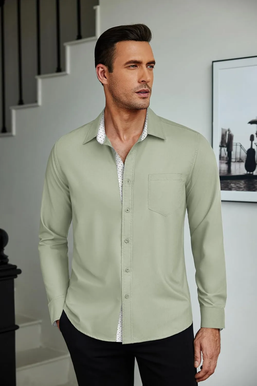 COOFANDY Mens Dress Shirts Long Sleeve Button Down Shirts Untucked Wrinkle-Free Business Casual Shirts