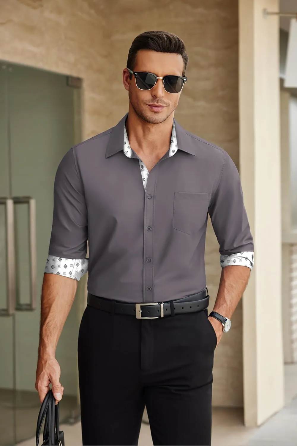COOFANDY Mens Dress Shirts Long Sleeve Button Down Shirts Untucked Wrinkle-Free Business Casual Shirts