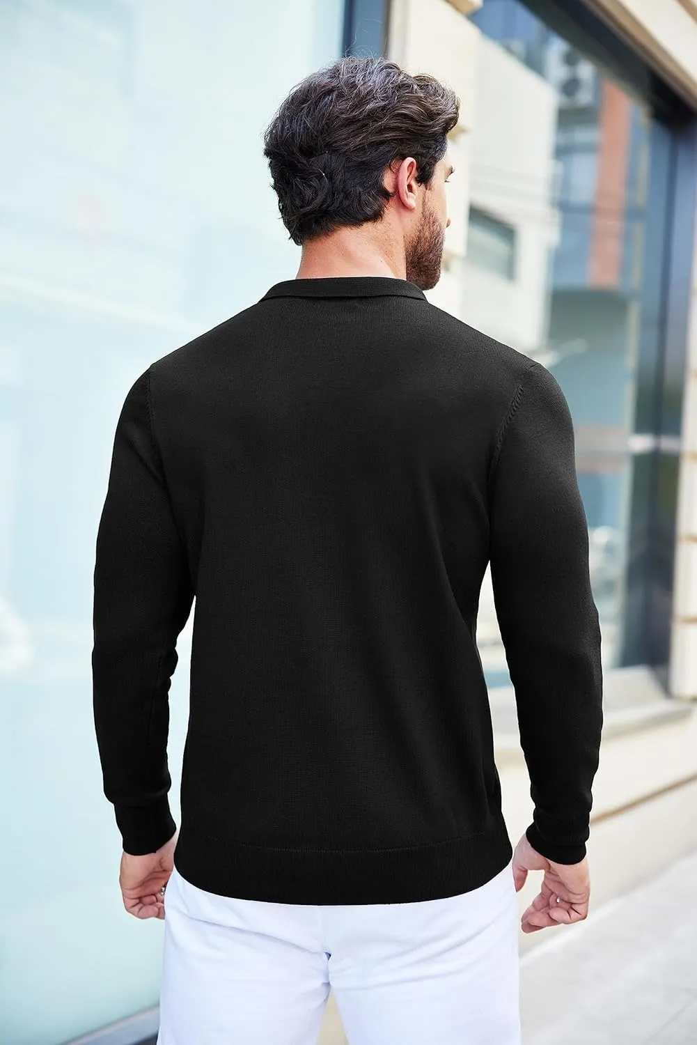 COOFANDY Mens Knit Polo Shirts Casual Long Sleeve Classic Polo Shirts Button Down Golf Shirts