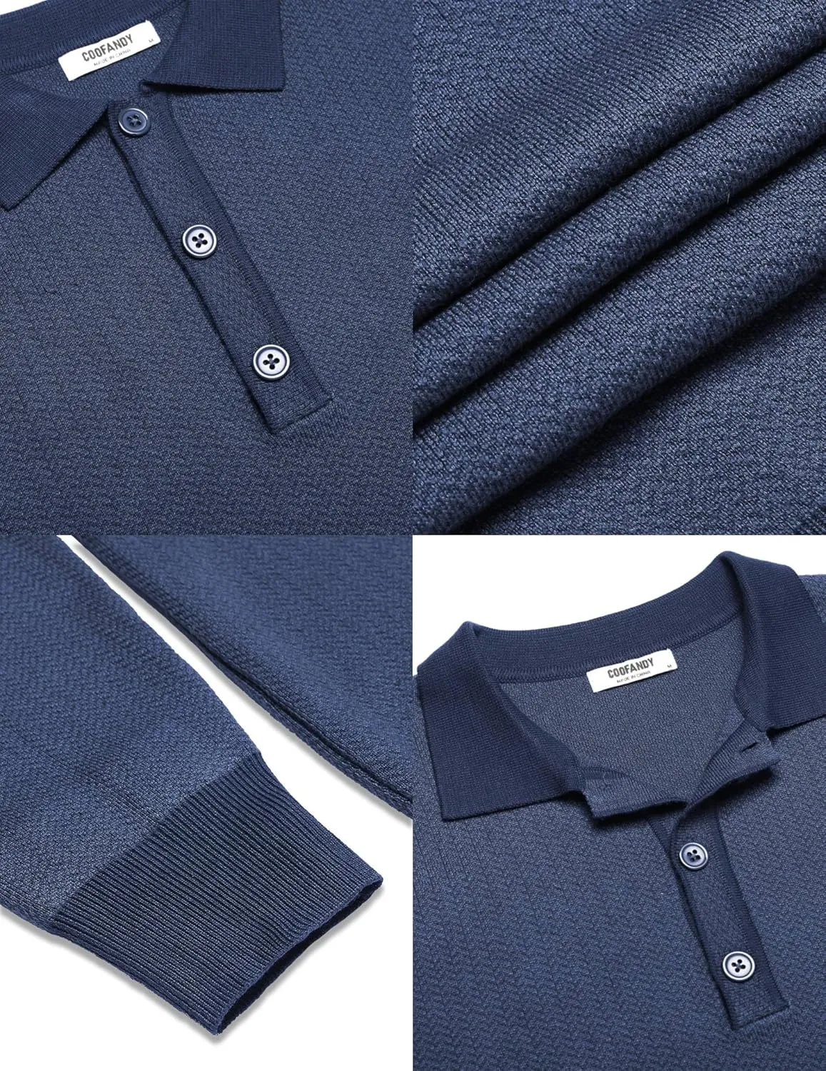 COOFANDY Mens Knit Polo Shirts Casual Long Sleeve Classic Polo Shirts Button Down Golf Shirts