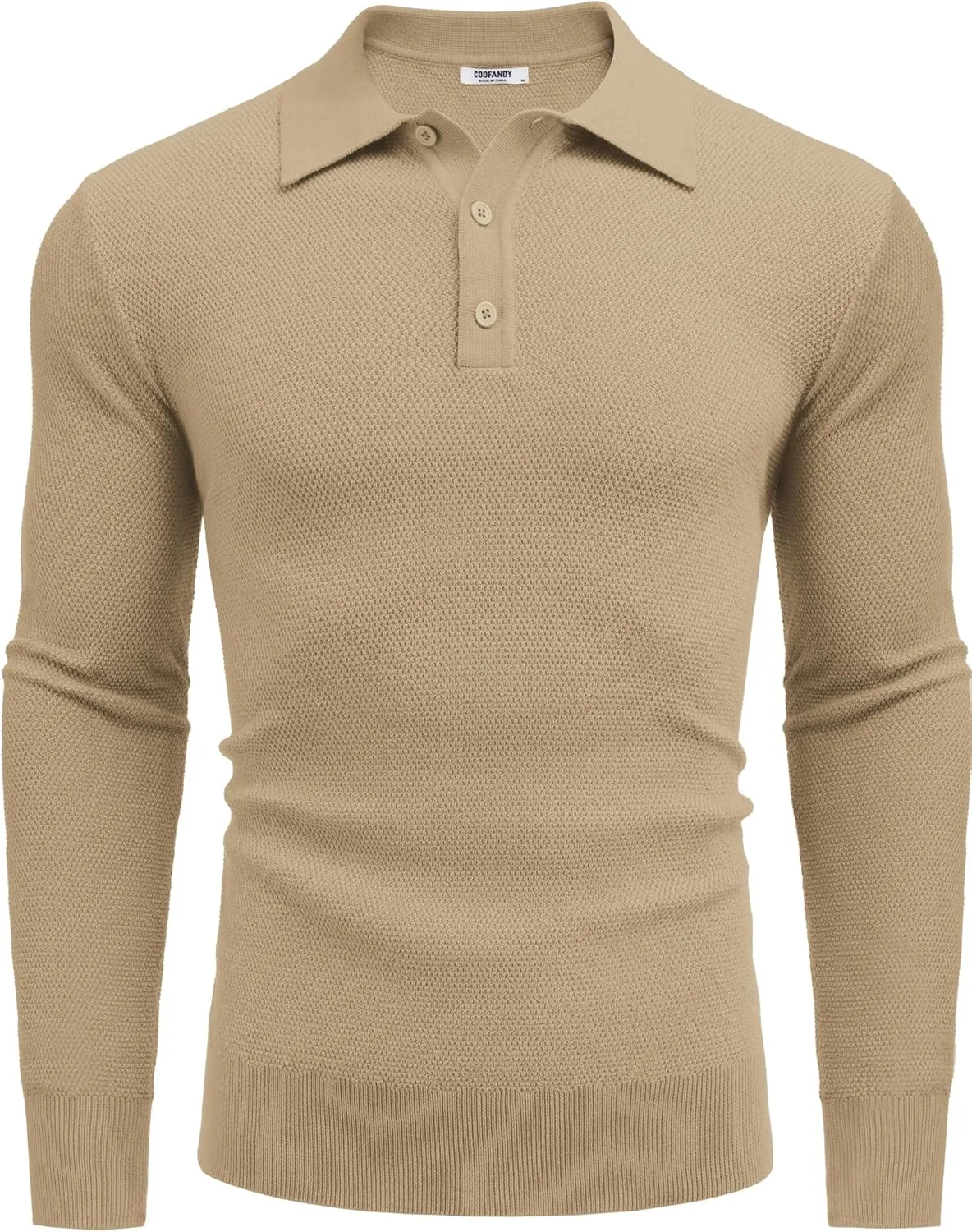 COOFANDY Mens Knit Polo Shirts Long Sleeve Casual Polo Sweaters Shirt Waffle Textured Collared Sweater