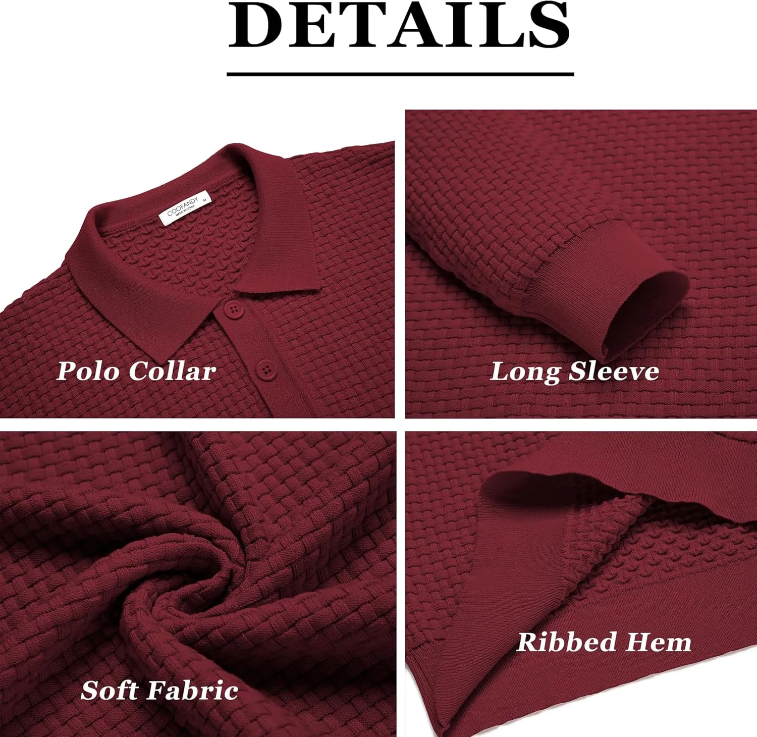 COOFANDY Men's Knit Polo Shirts Long Sleeve Sweater Polo Lightweight Fashion Casual Collared T Shirts