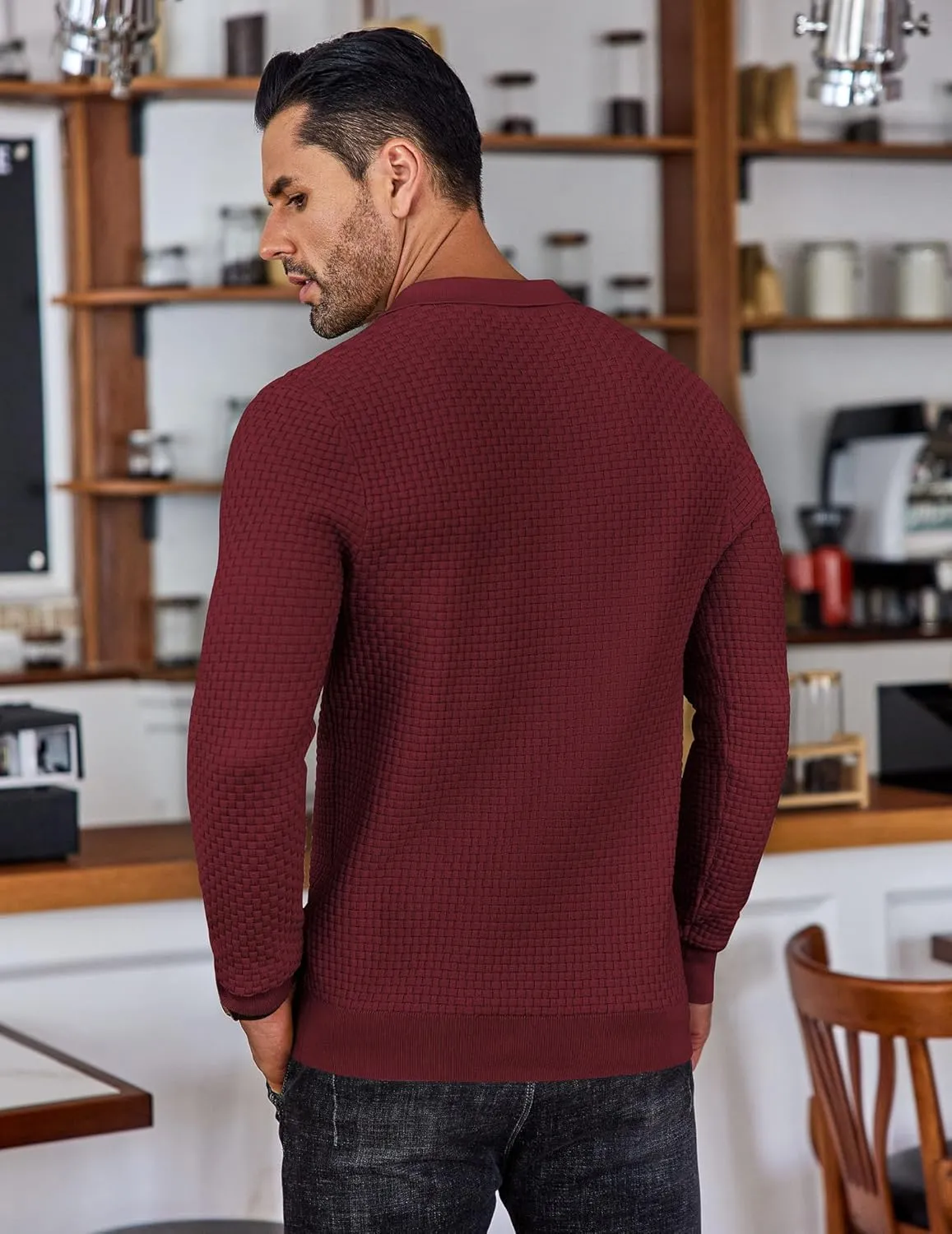 COOFANDY Men's Knit Polo Shirts Long Sleeve Sweater Polo Lightweight Fashion Casual Collared T Shirts