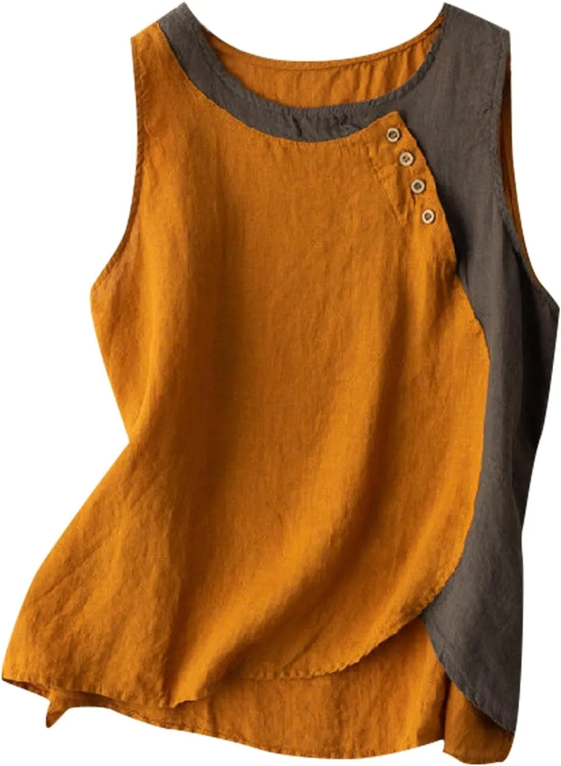 Cotton Linen Tank Tops for Women Loose Fit Sleeveless Button Tee Shirts Summer Casual Flowy Blouses Tunic Tops