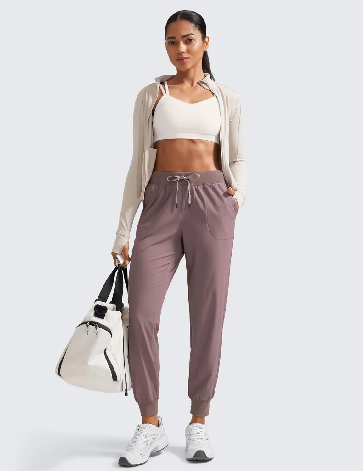 CRZ YOGA Women's Lightweight Workout Joggers 27.5" - Travel Casual Outdoor Running Athletic Track Hiking Pants with Pockets