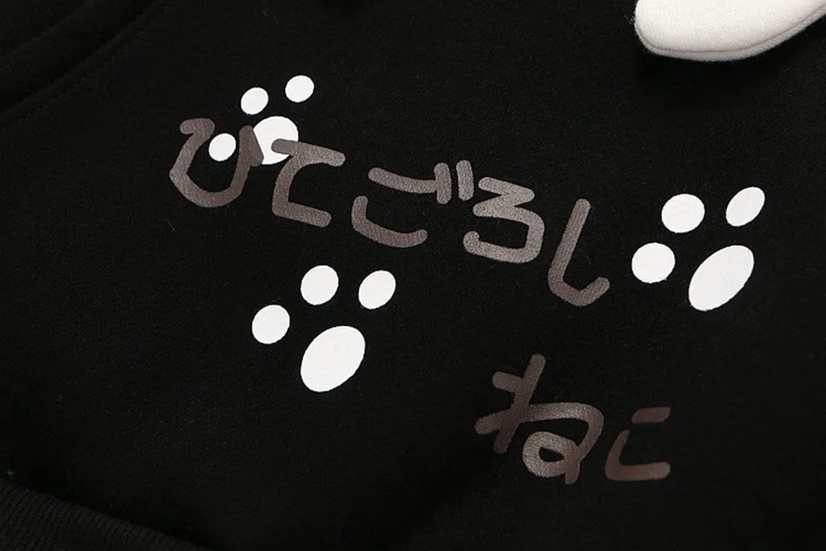 Cute Cat Graphic Hoodies Pullover Teens Japanese Kawaii Anime Print Hooded Sweatshirt Fashion Tops
