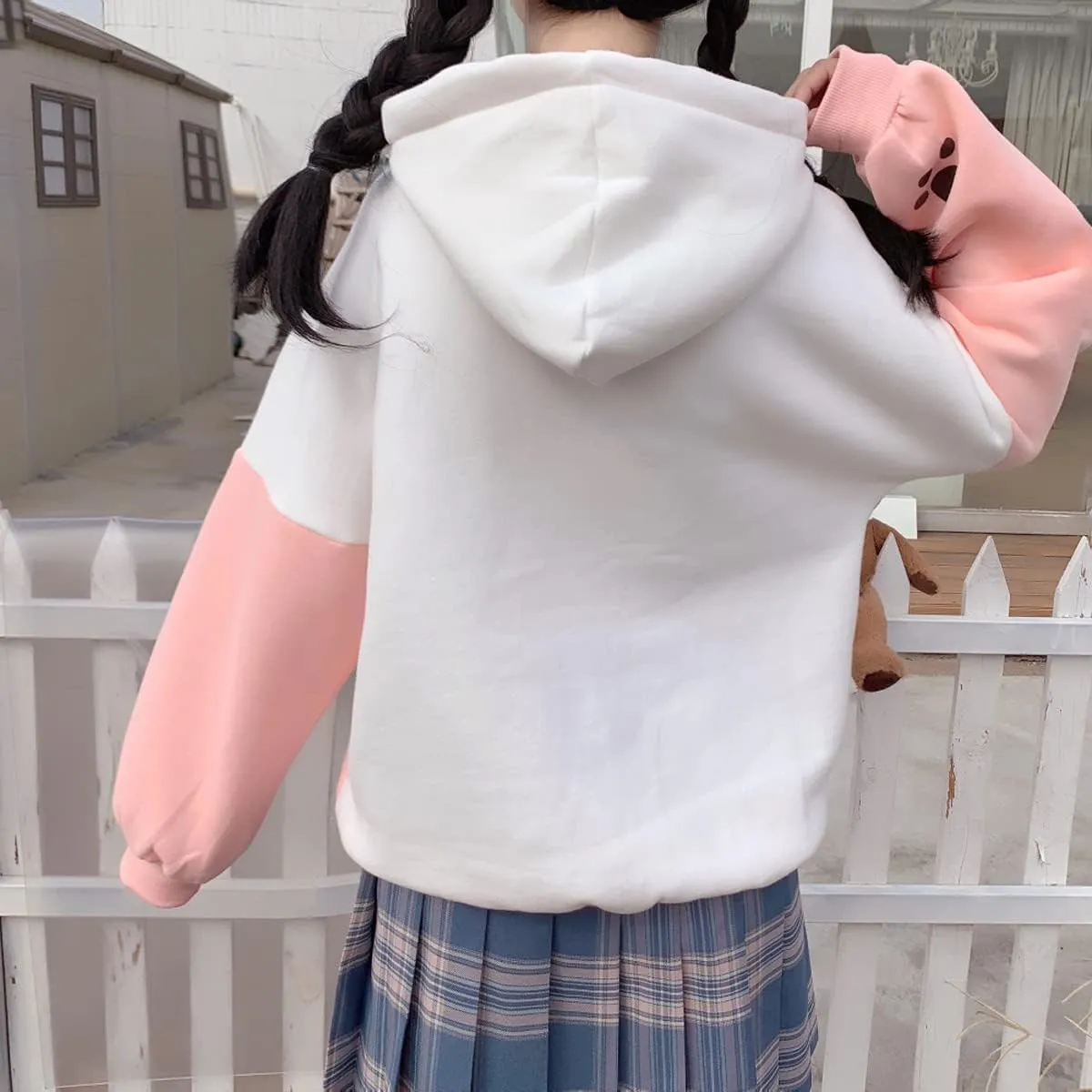 Cute Cat Graphic Hoodies Pullover Teens Japanese Kawaii Anime Print Hooded Sweatshirt Fashion Tops