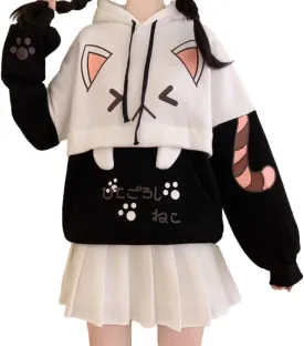 Cute Cat Graphic Hoodies Pullover Teens Japanese Kawaii Anime Print Hooded Sweatshirt Fashion Tops