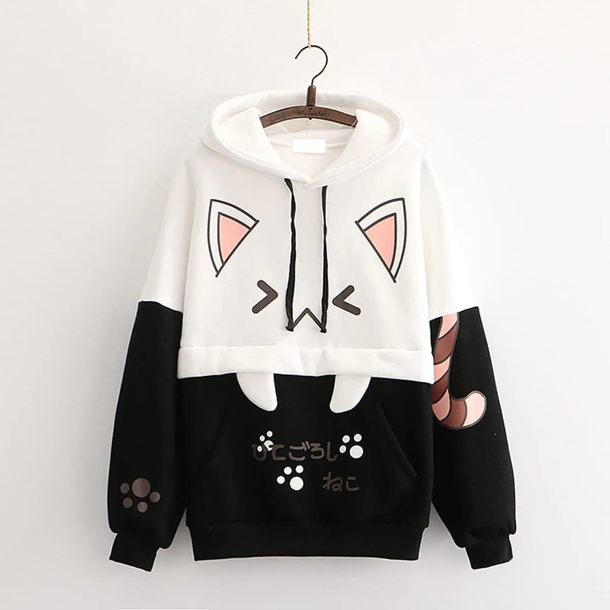 Cute Cat Graphic Hoodies Pullover Teens Japanese Kawaii Anime Print Hooded Sweatshirt Fashion Tops