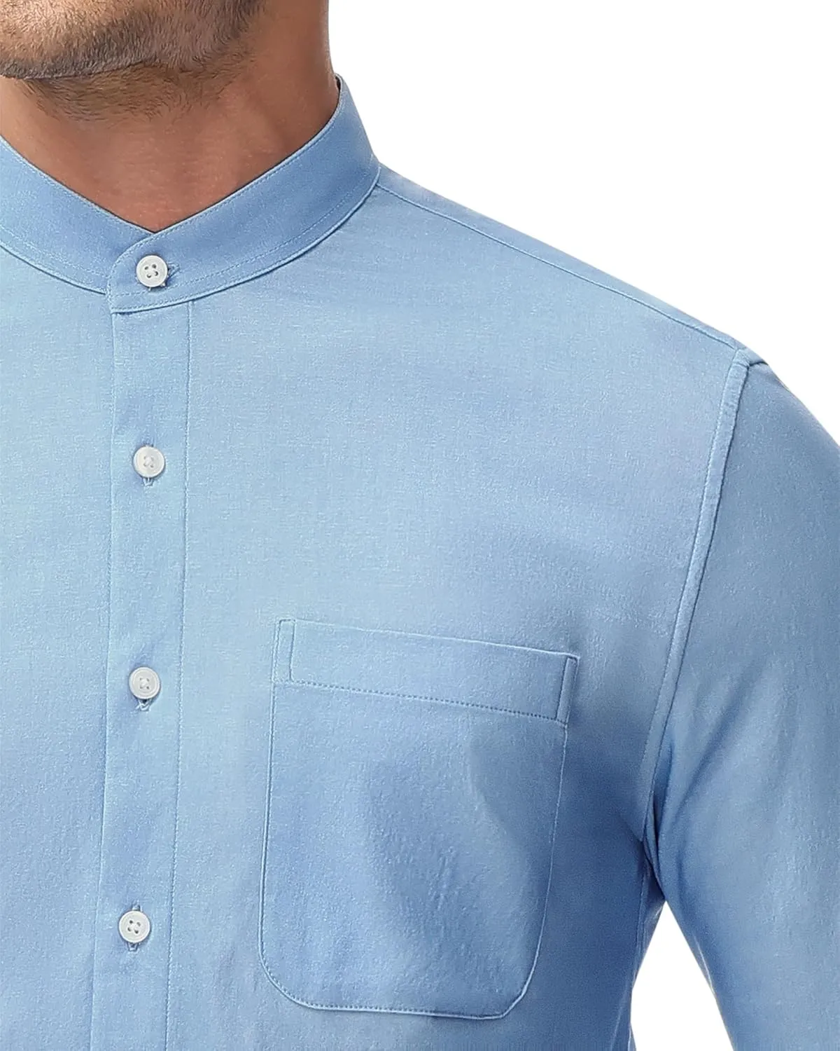 DEMEANOR Band Collar Dress Shirts for Men Stretch Dress Shirts Collarless Button Down Long Sleeve Shirts Muscle Fit