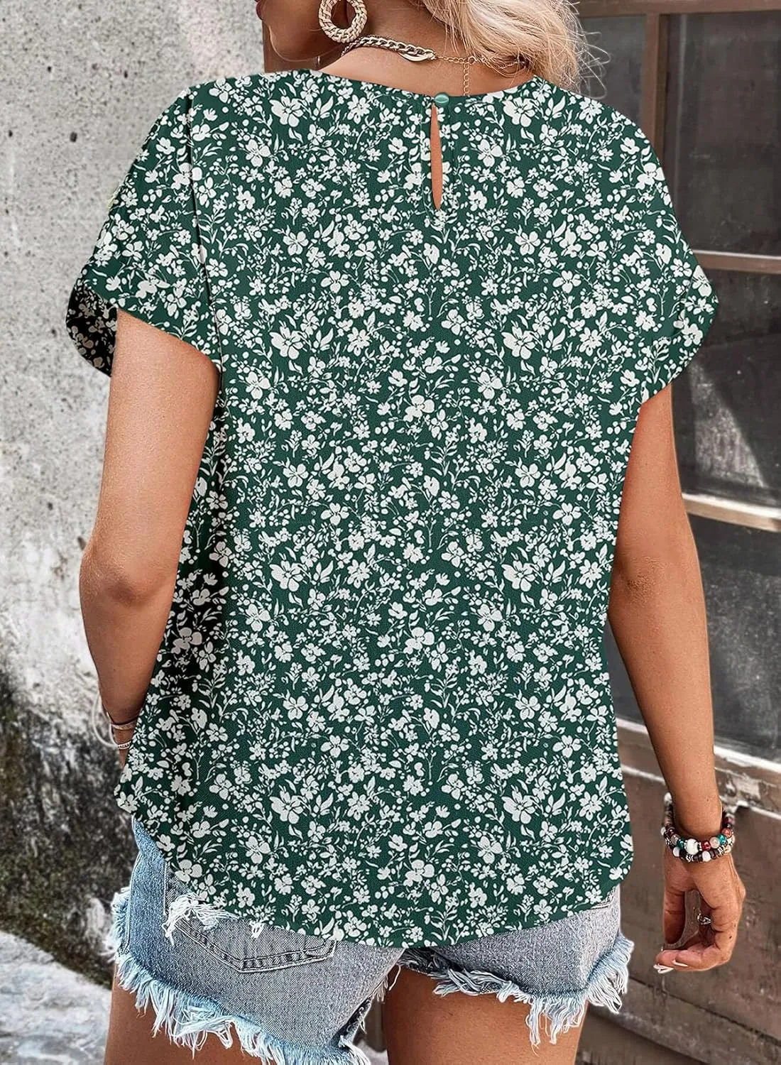 Dokotoo Women's Casual Crewneck Boho Short Sleeve Shirts 2025 Summer Floral Print Chiffon Blouses Bohemian Top Shirts
