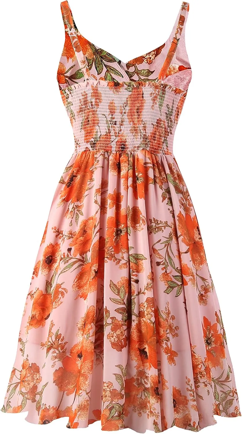 Dressever Summer Cocktail Dress V-Neck Adjustable Spaghetti Strap Chiffon Sundress